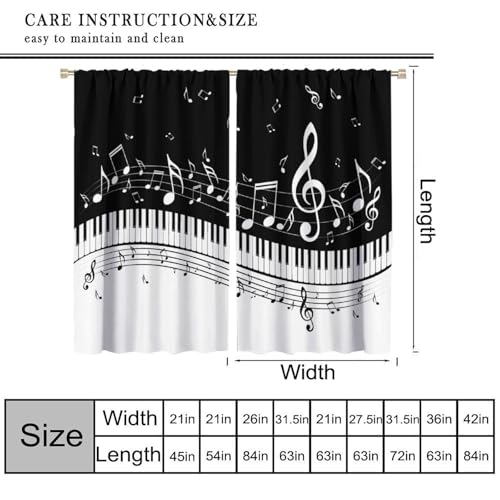 Music Notes Curtain, Black White Musical Notes Piano Key Musical Instruments Modern Romantic Art Window Drapes for Bedroom Living Room 42" W X 45" L(No Blackout) - color: Musical-7, size: 20.5"W x 45"L (Pack of 2)