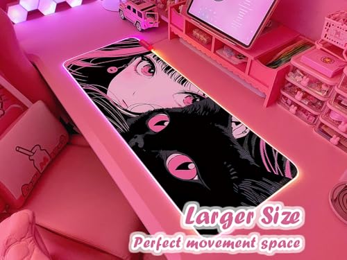 JMIYAV Pink RGB Gaming Mouse Pad 31.5x12 Inch PC XL Large Extended Glowing Led Light Up Desk Pad Non-Slip Rubber Base Computer Cute Mousepad Mat Desk Accessories Gaming Setup Punk Heart - color: Punk Heart