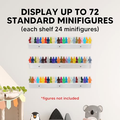 Tapeera 3-Pack Minifigure Display Shelves Compatible with LEGO, Acrylic Floating Shelf with Baseplate Studs, Building Bricks Wall Mount Organizer for Kids Room (White, Floating Shelves) - color: White Baseplates, size: Floating Shelves