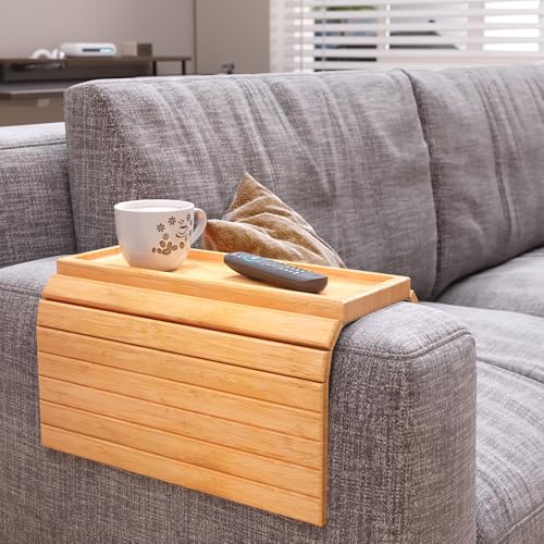 Sofa Arm Tray,Bamboo Folding Couch Arm Tray,Sofa Armrest Trays with Anti-Slip Pad for Drinks,Snacks,Phone,Remote Control(Natural) - color: Natural