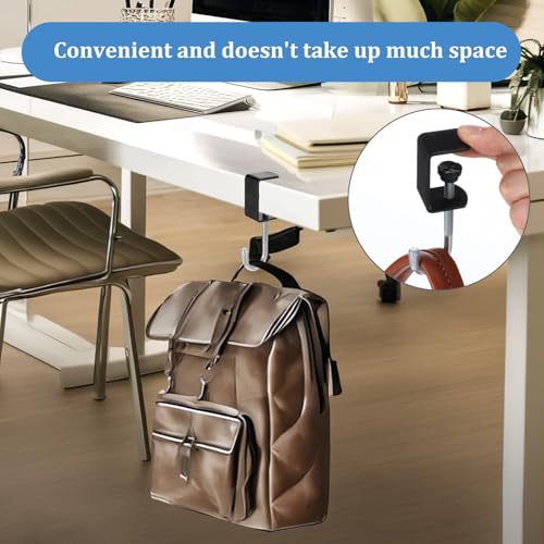 cobee Clamp-On Under Desk Hooks, Desk Mount Hanging Bag Holder Metal Hook Adjustable Headphones Clamp Organizer Portable Purse Hanger Clip Reduce Desk Clutter Table Desk Under Counter (4 Pcs, Black) - color: 4 Pcs, Black