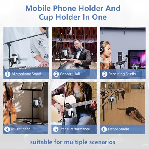 Mic Stand Cup Phone Holder 2-in-1 Beverage Device Accessory for Dance Studios Bands Symphonies Opera Rehearsals Stage Performances Music Stands Drum Racks All Stand Types