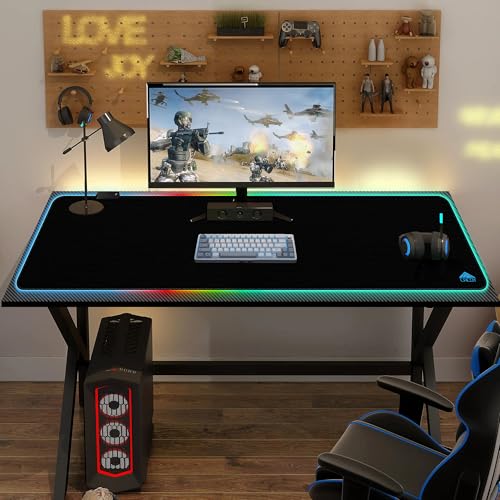 Cacoy 48" x 20" RGB Gaming Mouse Pad XXL, Large LED Mouse Mat with 9 Lights Modes, Lighting Up Desk Mat for Keyboard and Mouse, Extended Desk Pad Protector, Non-Slip Base Mousepad Accessories, Black - color: Rgb, size: 48" x 20"