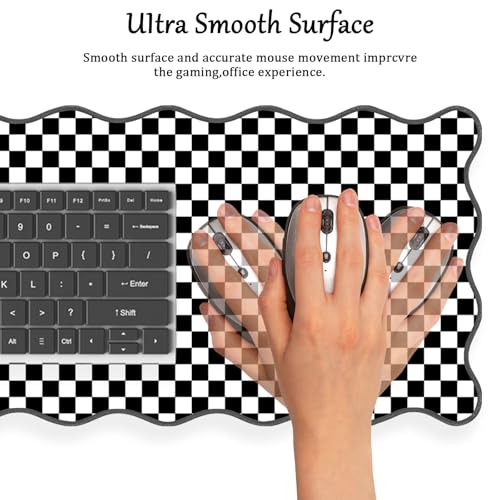 Scalloped Desk Mat Black and White Extended Large Mouse Pad Cute Desk Pad XXL Aesthetic Plaid Mousepad Checkered Gaming Mouse Pad for Keyboard Computer Laptop Office Accessories Girl 35.4X15.7Inch - color: Black, size: 35.4" x 15.7"