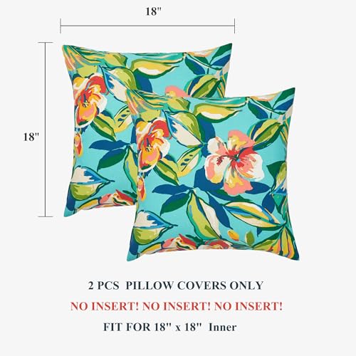 FUNHOME Outdoor Pillow Covers ONLY, No Insert! Pack of 2 Square Throw Pillow Covers, Decorative Water-Repellent Modern Cushion Cases for Sofa Patio Couch Decoration 18 x 18 Inch-Rosario Flower Leaf - color: Rosario Flower Leaf, size: 18"L x 18"W(No Insert