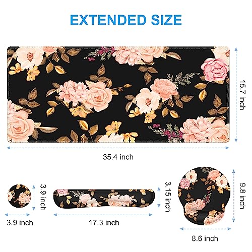 iCasso Desk Mat, Gaming Mouse Pad Wrist Support Set,4in1 XXL Large Mousepad + Keyboard Wrist Rest+Mouse Wrist Rest+Coaster Set with Ergonomic Design for Home Office Table Computer-Penoy - color: Penoy