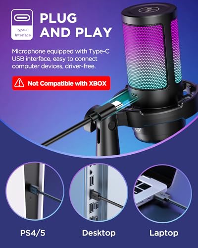 InnoGear Gaming USB Microphone, Noise Cancellation Condenser Mic with Mute, Gain, RGB Indicator, Boom Arm Stand for Streaming, Podcast, Twitch, YouTube, Discord, PC, Computer, PS4, PS5, Mac, Black - color: Black