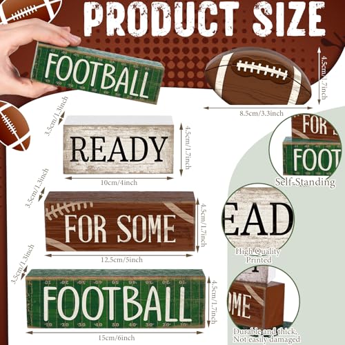 Yuntau 4 Pcs Football Fall Table Decoration Happy Football Wooden Block Sign Rugby Tiered Tray Decor Centerpiece Decorative Faux Book Stack for Holiday Tabletop Fireplace Shelf Desk Party Decor - style: Classic Football
