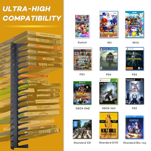 Funturbo Video Game Storage Wall Mount Game Case Holder, Metal Wall Mounted Media Storage Shelves for PS, Xbox, Switch Game Organizer (4-Pack) - size: 4-Pack
