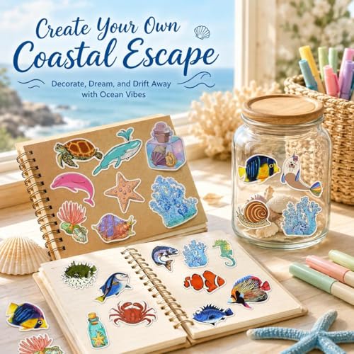 Ocean Stickers for Kids Summer Ocean Stickers for Water Bottles Laptop Vinyl Sticker(50 Pcs) - style: Ocean Stickers