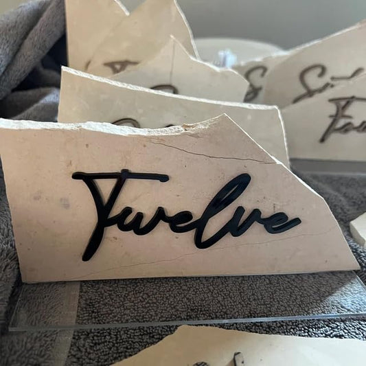 Cursive Wedding Table Number SET, DIY thin modern Black or White acrylic cutouts with silicone glue included. Words only, no backing (One - Forty, Matte Black) - color: Matte Black, size: One - Forty