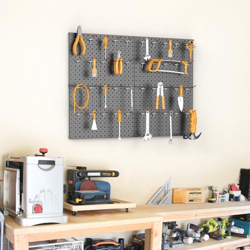 TORACK Metal Pegboard Panels and Hooks for Garage, Workbench, Shop, Shed Tool Organizer Peg Board with 1/8" & 1/4" Holes, Modular Wall-Mounted Pegboard with Pegboard Hooks(Black) - color: Black