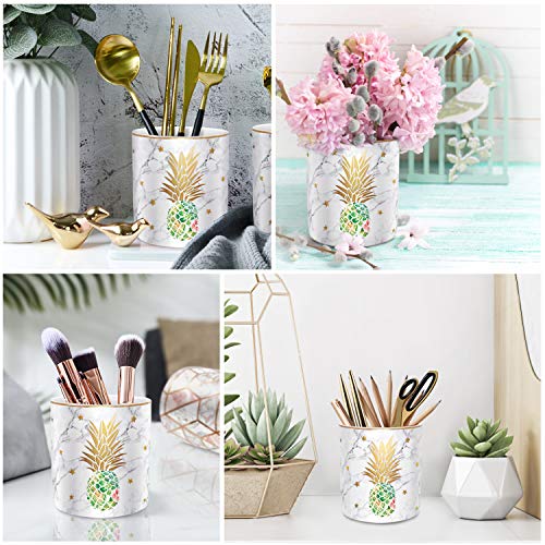 Large Capacity Colored Pencil Holder for Desk, Pineapple Pen Cup Holder, Pretty Office Accessories for Girls Women, Ceramic Organizers, Makeup Brush Holder for Home, Green Pineapple - color: Green Pineapple