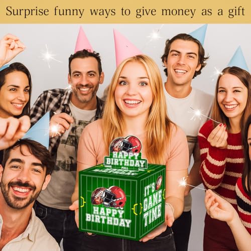 ChillHui Football Birthday Money Gift Boxes for Cash, Sports Football Birthday Money Pull Box for Boys Girls - color: Green Football