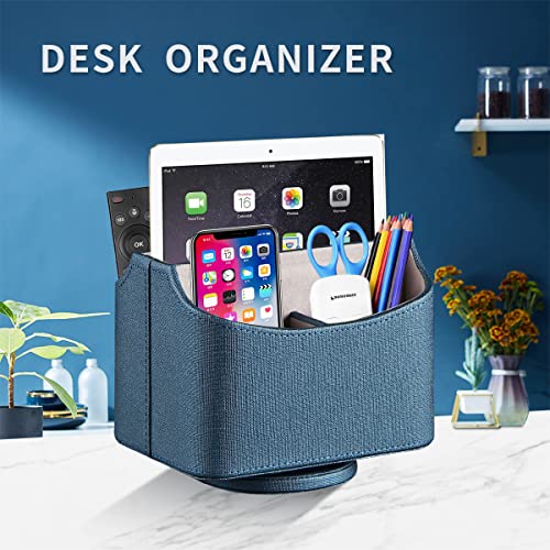 YAPISHI Remote Control Holder Swivel Remotes Caddy Organizer for TV Accessories/Controllers/Office Supplies/Phones, Bedside Table Desk Organizers and Decorations for Living Room, Desktop Storage Box - color: Blue