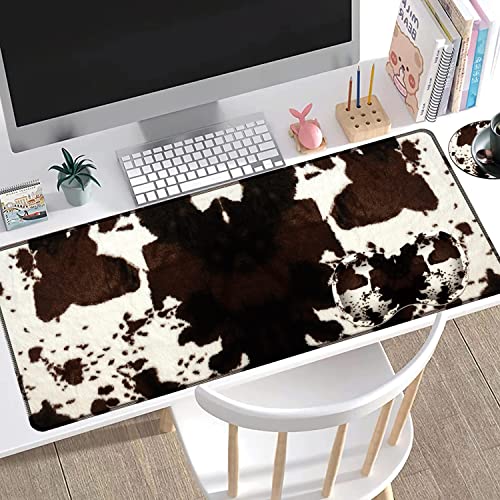 Large Gaming Mouse Pad + Mouse Wrist Rest Pad + Coaster Combination, 31.5 "x 11.8" Durable Non-Slip Extension Table Mat, Suitable for Office and Home, Cow Hide Print - color: Cow Hide Print