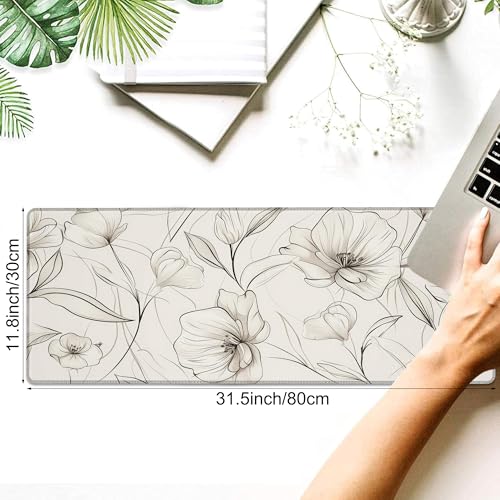 Desk Pad, Boho Minimalist Flowers XL Gaming Mouse Pad with Stitched Edges,Non-Slip Waterproof Rubber Base Large Desk Mat for Keyboard and Mouse 31.5"x11.8" - color: Colour4, size: X-Large