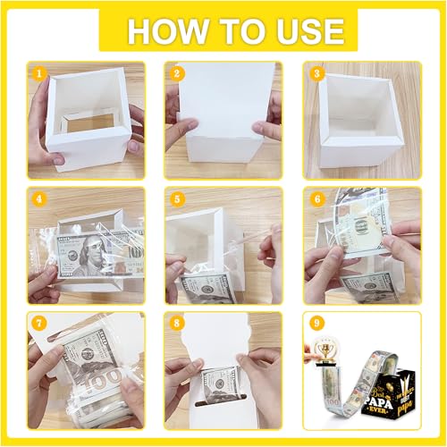 Father Birthday Money Pull Box for Cash, Happy Birthday Boxes Gifts for Money Pull Out Card, 50Pcs Transparent Bags - color: Yellow