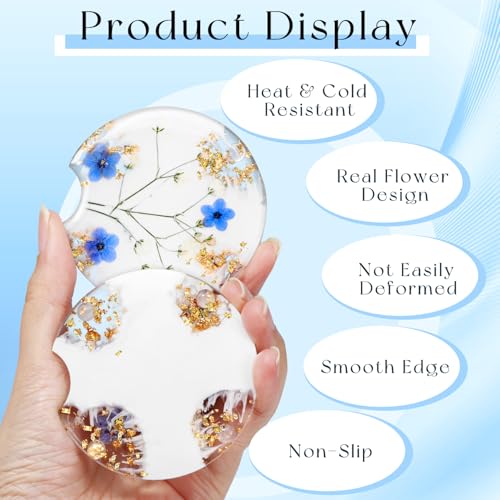 Swooflia Flower Car Cup Holder Coasters for Women - 2.75 Inch Cute Resin Clear Automotive Drink Cupholder Insert Car Accessories 2 Pack Blue - color: Blue