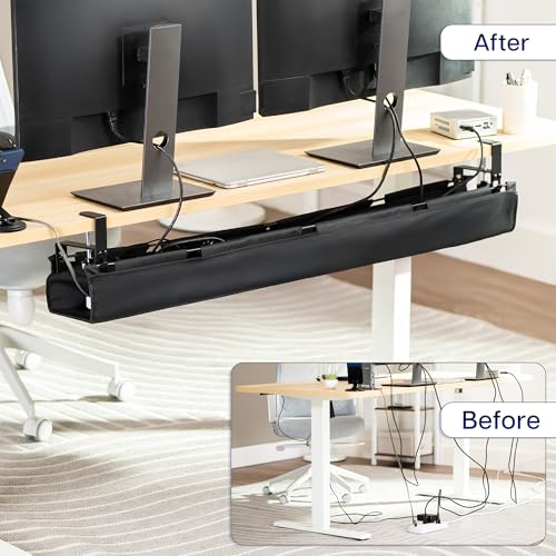 VIVO Clamp-on Under Desk 47 inch Fabric Cable Management Tray, Wire Concealer, Power Strip Storage, Workspace Organization, Easy Fold Down Access, Black, DESK-AC47F-C - size: 47"