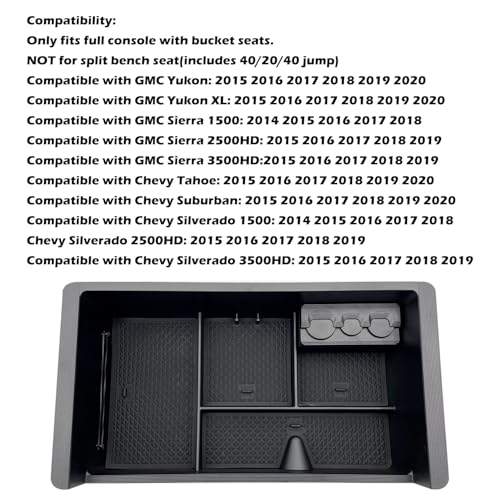 Center Console Organizer Tray Compatible with 2014-2018 GMC Sierra Accessories, (2015-2020) Yukon/Chevy Tahoe Silverado Suburban, Armrest Storage Box Replaces 22817343(Black) - color: Black