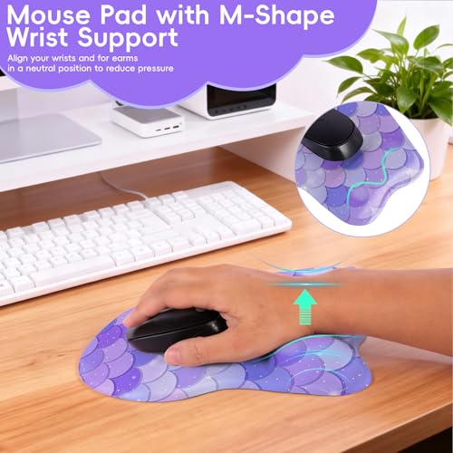 Mouse Pad with Wrist Rest Ergonomic Mouse Pad with Comfortable M-Shape Pain Relief Wrist Support Non-Slip PU Base Mousepad for Laptop, Office & Home (Purple Mermaid) - color: Purple Mermaid
