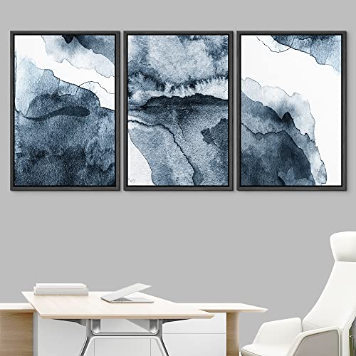 NWT Framed Canvas Print Wall Art Set Blue Pastel Watercolor Landscape Abstract Shapes Illustration Modern Decorative Nordic Calm/Zen Multicolor for Living Room, Bedroom, Office - 16"x24"x3 Black - color: A002-2207-yuk22, size: 16" x 24" x 3 Panels BLACK