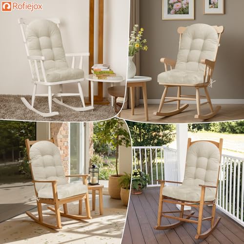 Rocking Chair Cushion - Soft Chenille Fabric Seat Pad with Tufted Design, Non-Slip Bottom and Secure Ties, for Nursery Glider, Adirondack and Indoor Rocker Chair, 44x19x4 Inch, Oyster White - color: Chenille | Oyster White