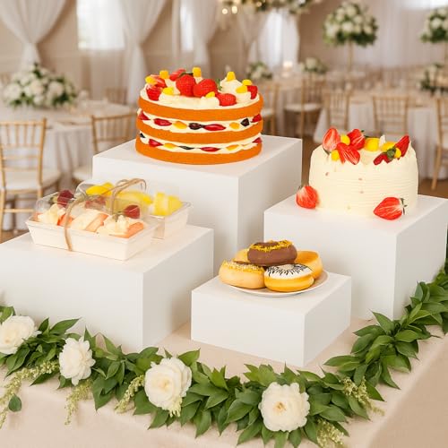 Geelin 8 Pack Acrylic Buffet Risers - 3 to 10 Inch Decorative Cube Boxes, Display Stands with Hollow Bottoms for Food Jewelry Table Display Supplies(White,Flat) - color: White, style: Flat