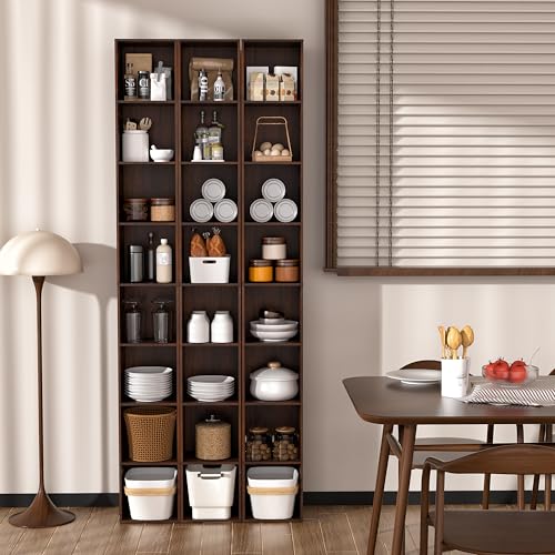 8-Cube Storage Organizer Bookcase, Tall Narrow Bookshelf for Home Office (Dark Brown) - color: Dark Brown,black Walnut, size: 8-Cube