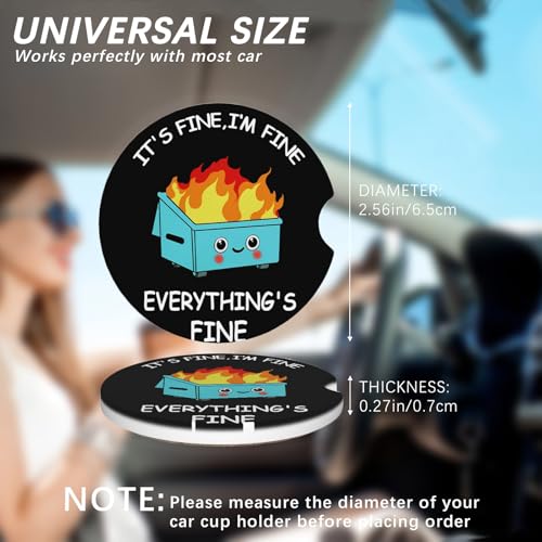 2 Pack Car Cup Holder Dumpster on Fire Coasters Absorbent Ceramic Coaster for Cup Holders Fashion Car Interior Accessories for Men Drink Coaster for Women - color: Dumpster on Fire