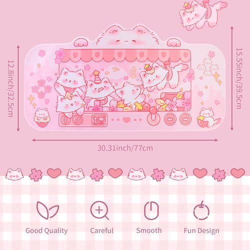 PERFECTSIGHT Cute Cat Desk Pad Kawaii Kitty Claw Machine Desk Mat, Pink Switch Large Gaming Mouse Pad, Funny Deskmat Mousepad, Anime Laptop Keyboard Pad Office Home Decor for Women Girls, Coral - color: Coral