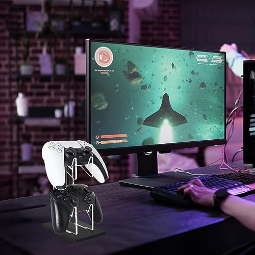 FYY Game Controller Holder 2 Tiers - Universal Dual Controller Stand Headphone Holder, Acrylic Black Controller Display Stand Compatible with Nintendo Switch Xbox PS5 PS4, Desk Mounts for Controller - color: 2-Tier-Black