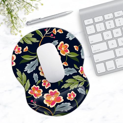 Ergonomic Wrist Support Mouse Pad - Comfortable Computer Mouse Pad with Non-Slip PU Base for Home Office Working Gaming (Bright Flowers) - color: Bright Flowers
