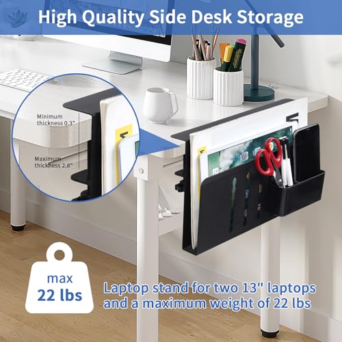 LUKETURE Desk Side Storage Laptop Holder No Drill Clamp On Organizer | Steel Side Desk Organizer, Clamp on Laptop Mount with Pen Holder, Hanging Storage for Home Office, Fits 0.3" to 2.8" - color: Black, size: M(1 Tier)