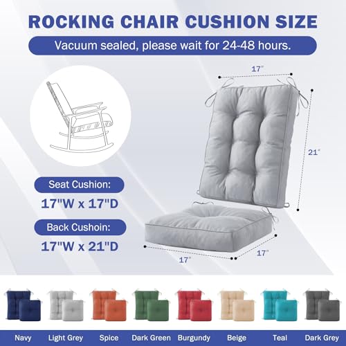 IPYNBAP Rocking Chair Cushion, Waterproof and Fade-Resistant Patio Chair Cushions, Tufted Chair Pads for Rocker Furniture, 17x17 Inch, Indoor/Outdoor Seat Cushions with Ties, Light Grey - color: Light Grey, size: 17"X17"/21"X17"