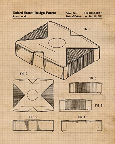Classic Video Game Console Patent Prints, 4 (8x10) Unframed Photos, Wall Art Decor for Home Work Office Xbox Studio Tech Lounge Robotics Gears Online Battle Royales Gaming Shop School Student Teacher