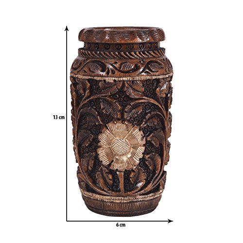 Craft Trade Hand Carved Wooden Pen Holder & Pencil Cup, Natural Wood Desk Organizer Storage Box - Leaf Maroon - color: Leaf Maroon