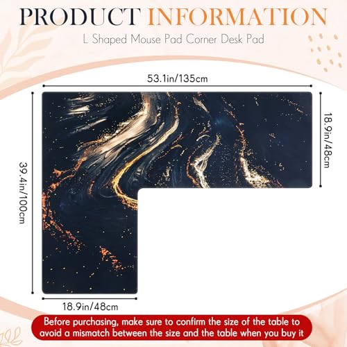 Relaxweex L Shaped Desk Mat for 90° Corner Desks, 53.1" x 39.4" Large Black Waterproof Mouse Pad with 18.9" Wide Arms, Non-Slip Rubber Desk Protector for Office, Computer and Gaming - color: Black, size: 53" x 40"