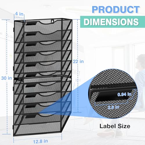 Kuntine.B Wall File Organizer Office Hanging Magazine Holder Wall File Organizer for Office Home (Black, 10 Tier) - color: Black, size: 10 Tier & No Hangers
