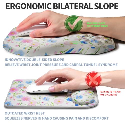 Ergonomic Raised Mouse Pad Wrist Support with Bilateral Slope Memory Foam Mousepad for Wrist Rest and Carpal Tunnel Pain Relief 11.8x7.9〃 Little Flower - color: Little Flower