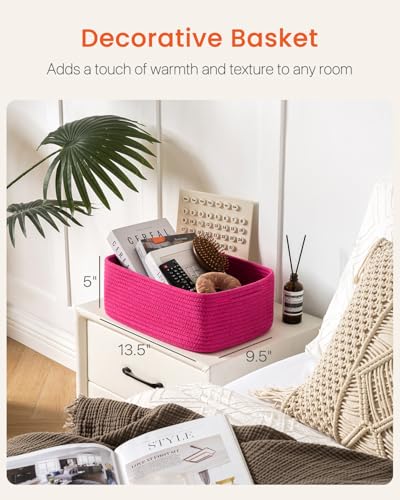 Small Woven Basket, 13.5 x 9.5 x 5 Inches, Storage Basket for Organizing, Cute Small Rope Shelf Closet Cube Storage Bins Baskets for Shelves, Dog Toy Gift Baskets Empty, 3 Packs, Hot Pink - color: Hot Pink, size: 13.5"L x 9.5"W x 5"H
