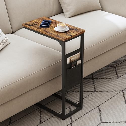 TUTOTAK C Shaped End Table, Side Table for Couch, Sofa Table with Storage Bag, TV Tray for Living Room, Bedroom, Brown TB01BB0822 - color: Brown, size: 2 Pack (7.9"W), style: Ordinary