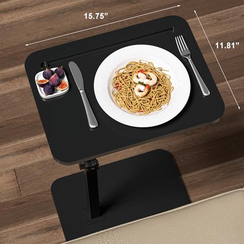 Black Side Tray Table for Couch - 360° Swivel Adjustable Height Rotating Sofa Table C Table End Table Laptop Desk with Phone & Tablet Slot, Perfect for Eating Working Reading, Fits Small Spaces - color: Black