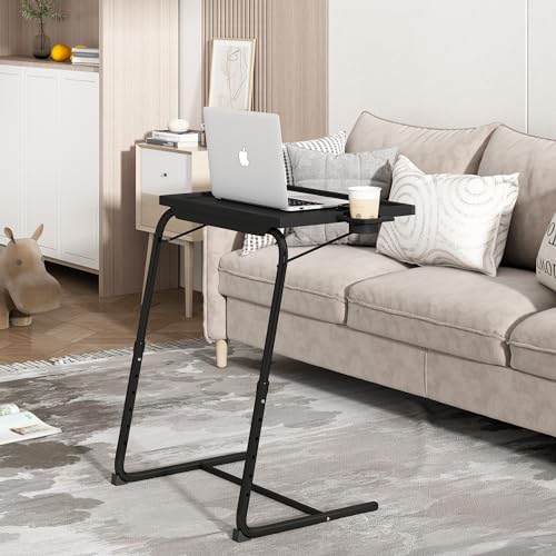 JAXPETY TV Tray Table, Folding TV Dinner with Cup Holder, Adjustable TV Desk with 3 Angle and 6 Height Adjustments, Couch Table for Eating on Sofa & Bed, Stowaway Laptop Stand, Black - color: Black