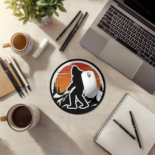 Boho Bigfoot Gifts Round Mousepad, Vintage Bigfoot Walk in The Jungle Forest Mountain Mouse Pads for Desk Home Office Computers Laptop Accessories, Funny Office Decor for Women, 7.9x7.9 Inch - color: 03 Color