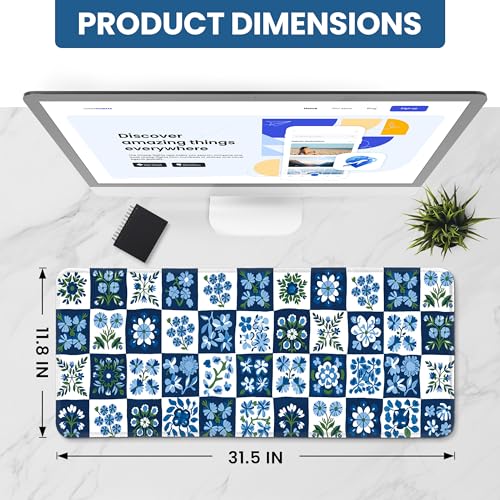 Large Mouse Pad for Desktop, Cute Desk Mat Pad Protector for Work & Gaming, Aesthetic Pretty Anti-Slip Laptop Blotter Cover for Office School Home Supplies, Petal Array, 31.5" x 11.8" - color: Q-Petal Array, size: 31.5L x 11.8W inches