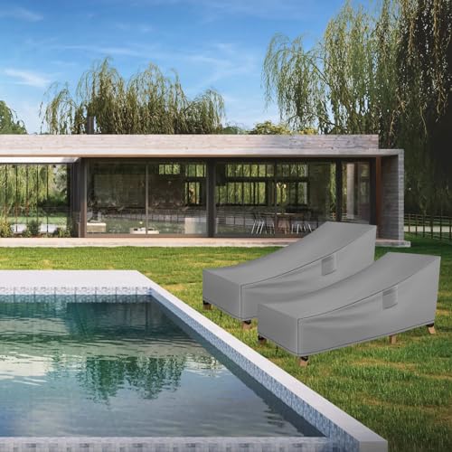 WLEAFJ Patio Chaise Lounge Cover Waterproof, Heavy Duty Outdoor Lounge Chair Covers, Durable Patio Furniture Covers, 78L x 34W x 32H inch - 2 Pack, Gray - color: Gray, size: 2 Pack-78L x 34W x 32H inch