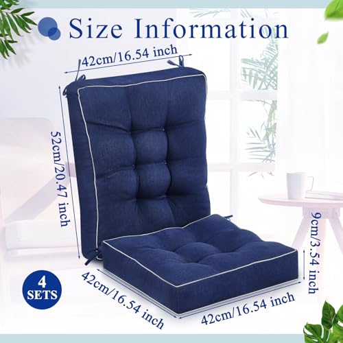 Juexica 4 Sets Outdoor Patio Cushions High Back Outdoor Chair Cushions Rocking Cushion Patio Fastness Chair Pads with Ties for Seasonal Indoor Home Office(Navy Blue,16 x 16 x 3.5) - color: Navy Blue, size: 16 x 16 x 3.5
