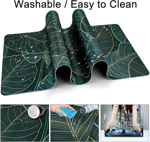 Large Gaming Mouse Pad with Coaster,Desk Matt for Desktop,Desk Mat-Green | Desk Pad,XXL Cute Desk Mat Cover for Computer Keyboard Laptop Women Office Home Decor, 31.5'' x15.6'' - color: C3-Green Leaves